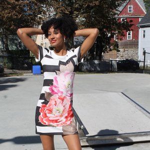 Reinascimento, Floral Print Mini Dress, Size:Small, Made in Italy